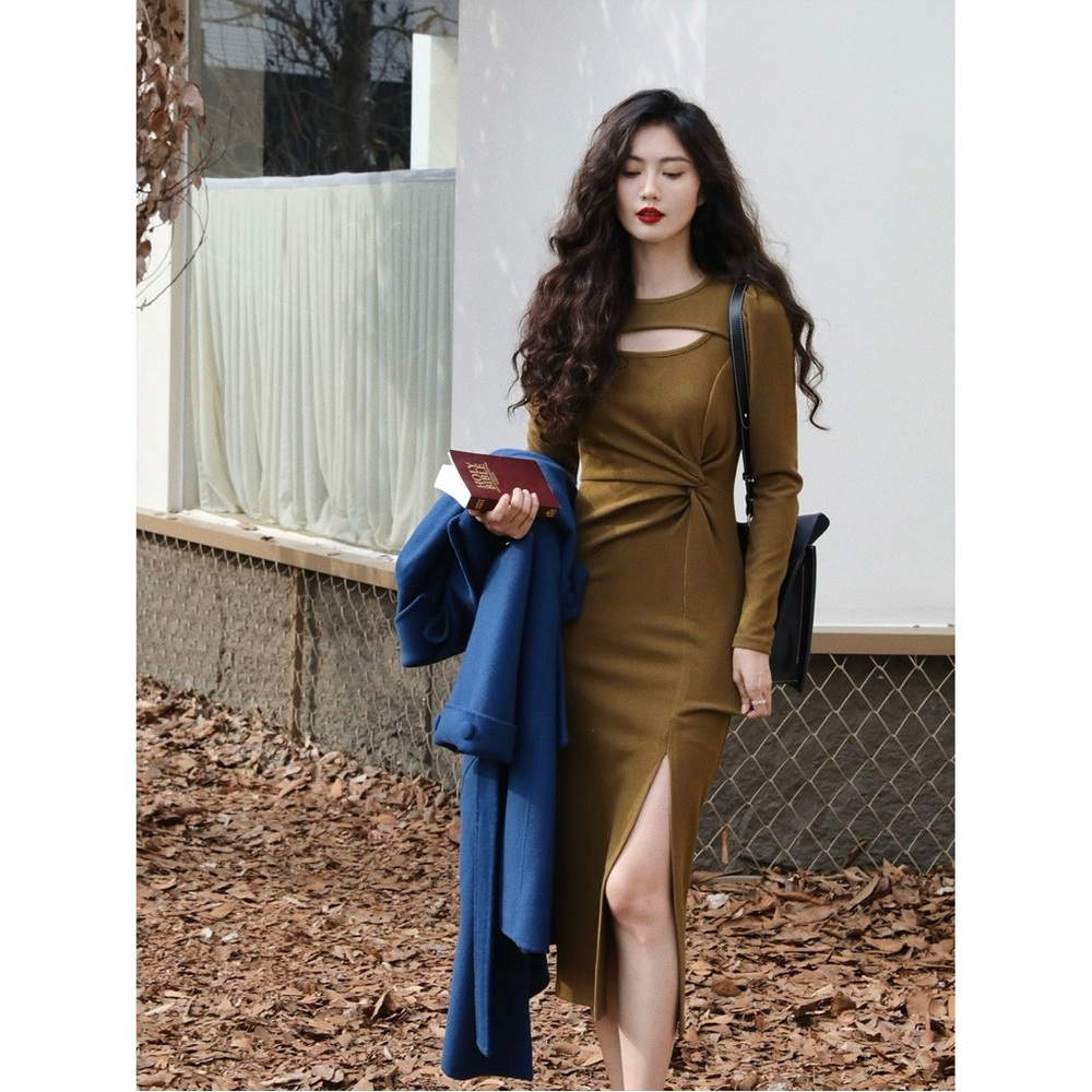 Elegant High Waist Midi Dress
